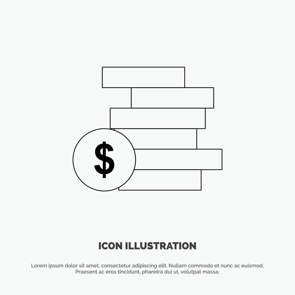 Coins Money Cash Gold Money Line Icon Vector