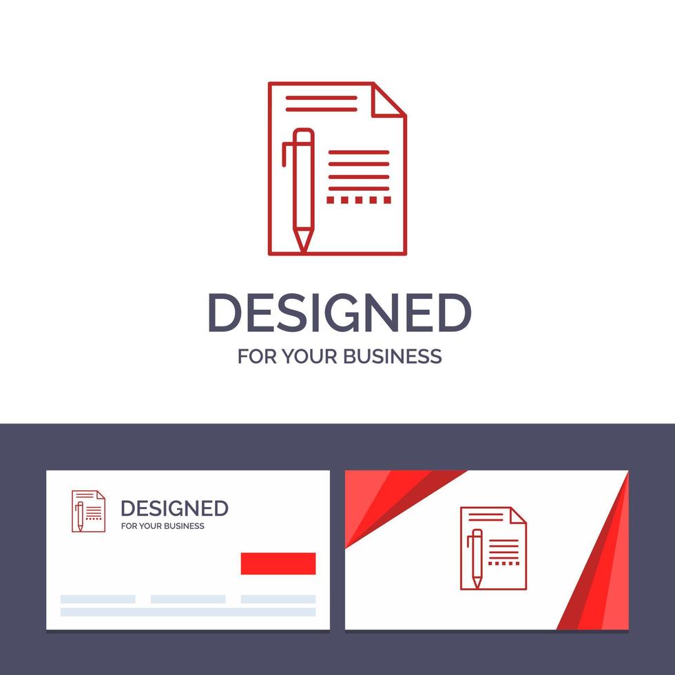 tarjeta de visita creativa y plantilla de logotipo documento editar página papel lápiz escribir ilustración vectorial vector