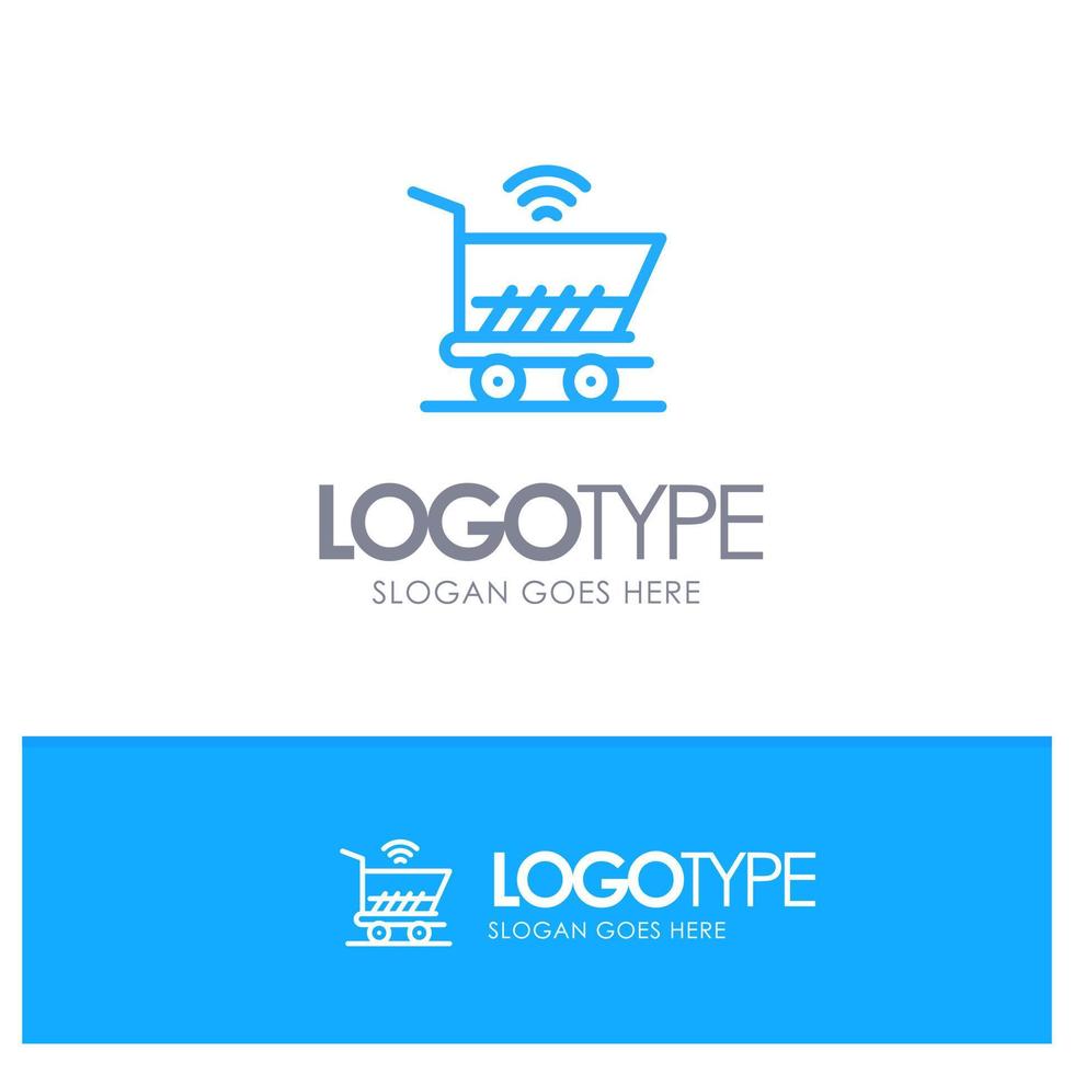 trolley cart wifi compras logotipo de contorno azul con lugar para el eslogan vector