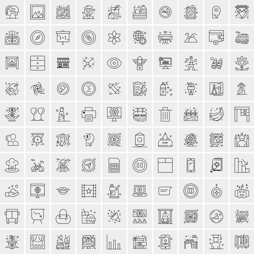 paquete de 100 iconos de líneas universales para móviles y web vector