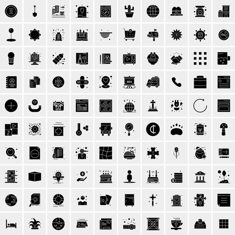 Set of 100 Universal Solid Icons vector