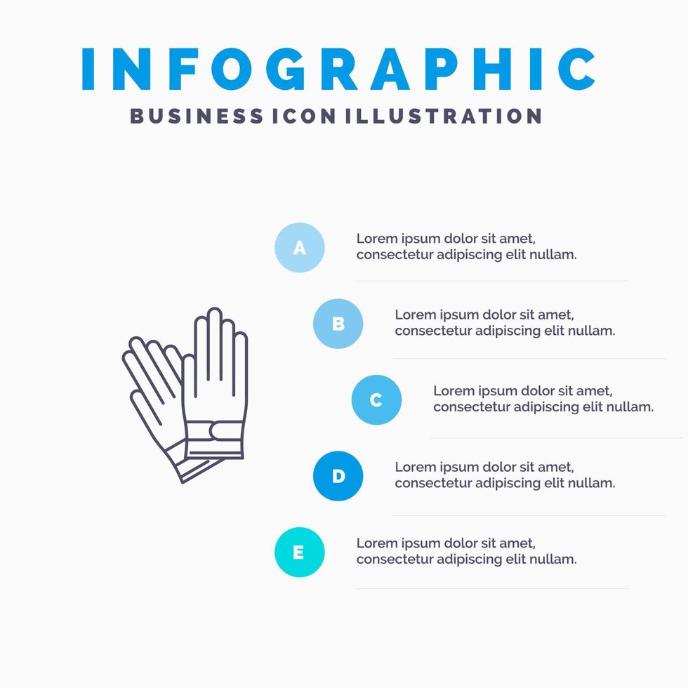 icono de línea de reparación de construcción de guantes con fondo de infografía de presentación de 5 pasos vector