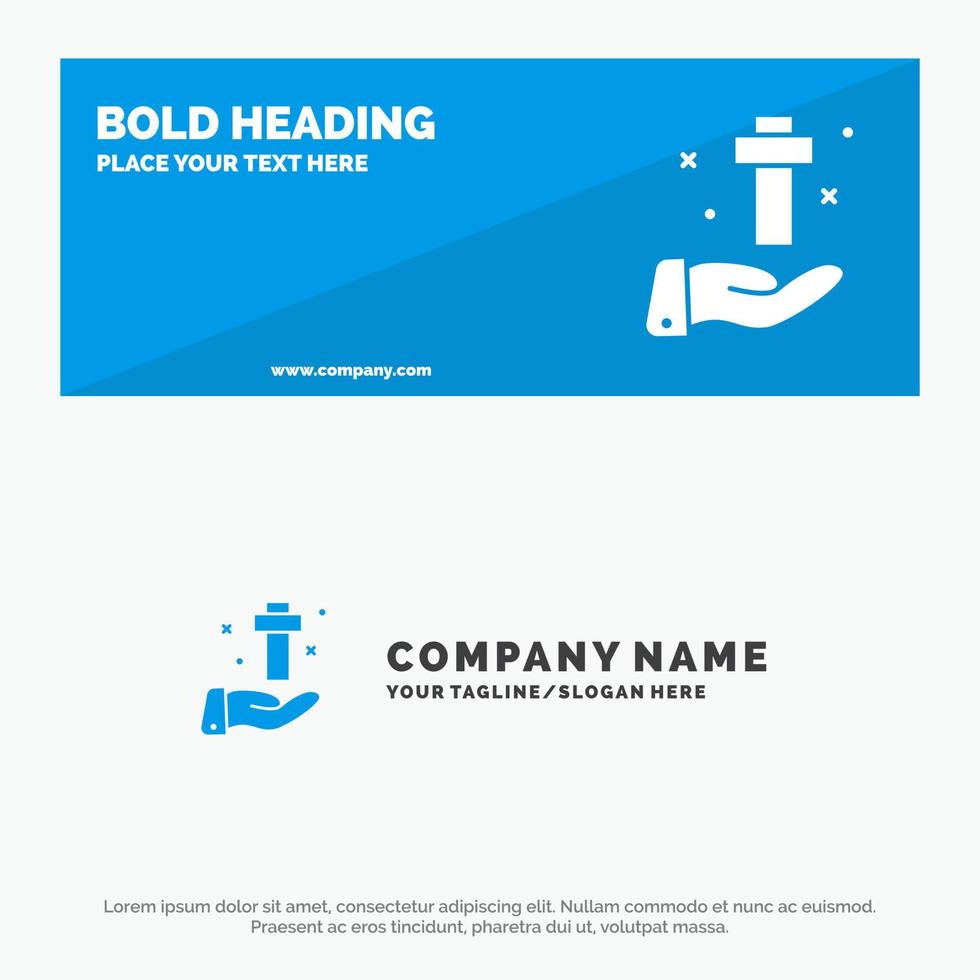 Hand Celebration Christian Cross Easter SOlid Icon Website Banner and Business Logo Template vector