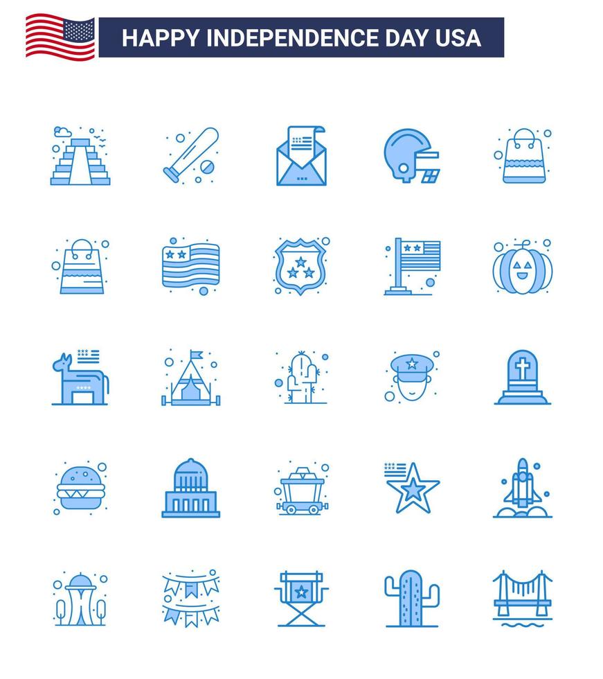 Set of 25 Modern Blues pack on USA Independence Day bag football usa american invitation Editable USA Day Vector Design Elements