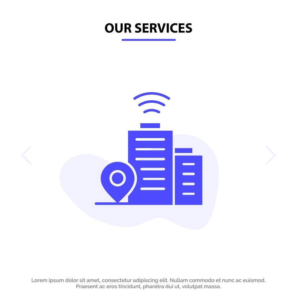 Our Services Building Wifi Location Solid Glyph Icon Web card Template vector