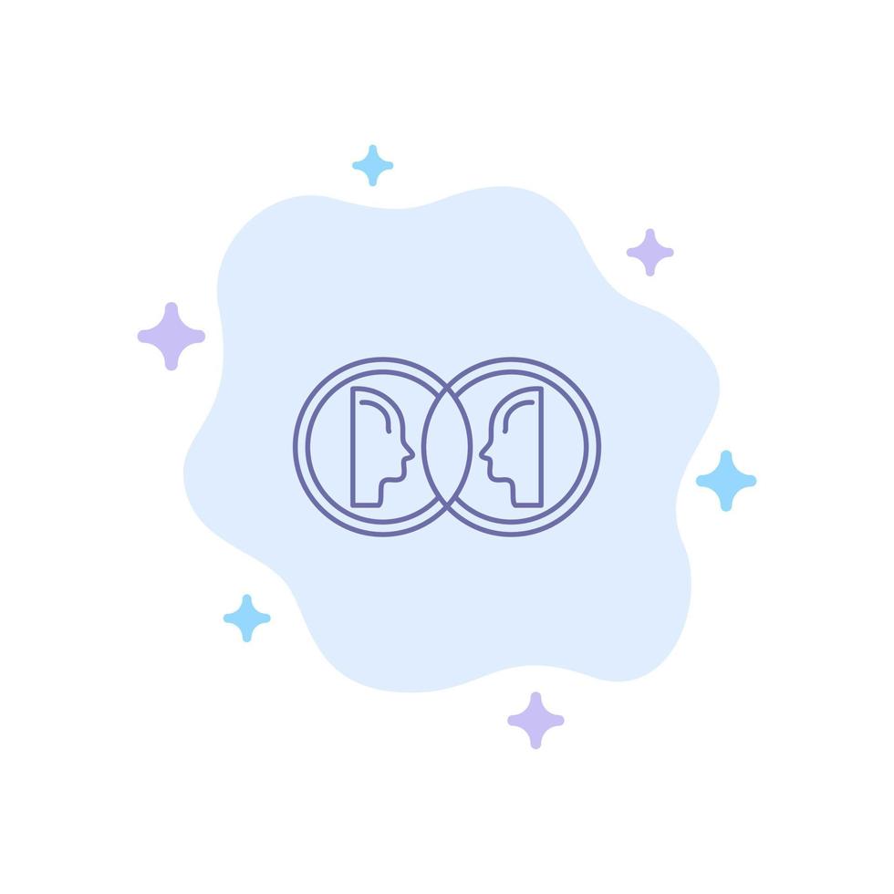 Coin Face Dual Duplicate Man Blue Icon on Abstract Cloud Background vector