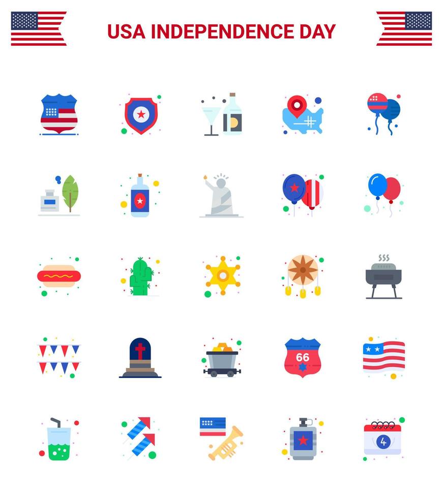 25 USA Flat Signs Independence Day Celebration Symbols of location pin usa drink states glass Editable USA Day Vector Design Elements
