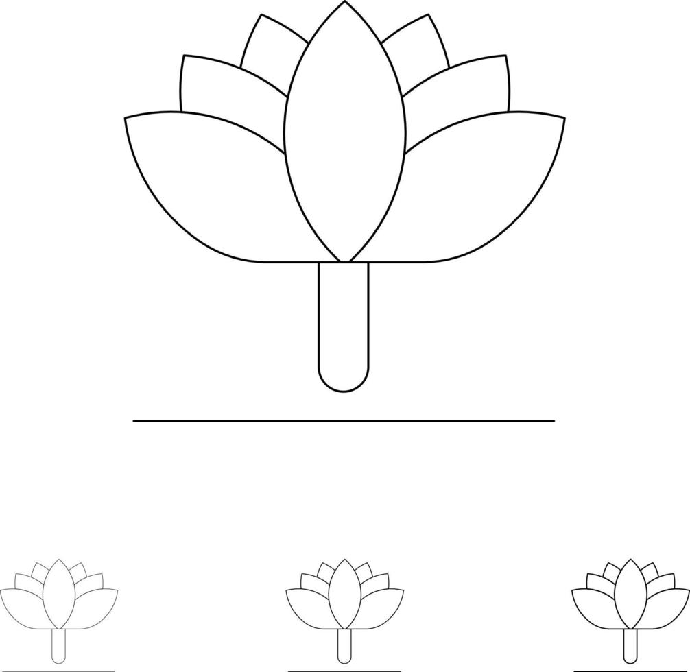 flor flor de primavera tulipán audaz y delgada línea negra conjunto de iconos vector