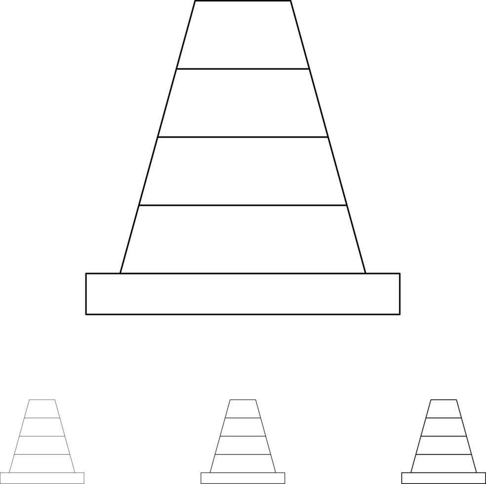 conjunto de iconos de línea negra fina y audaz de herramienta de construcción de cono vector