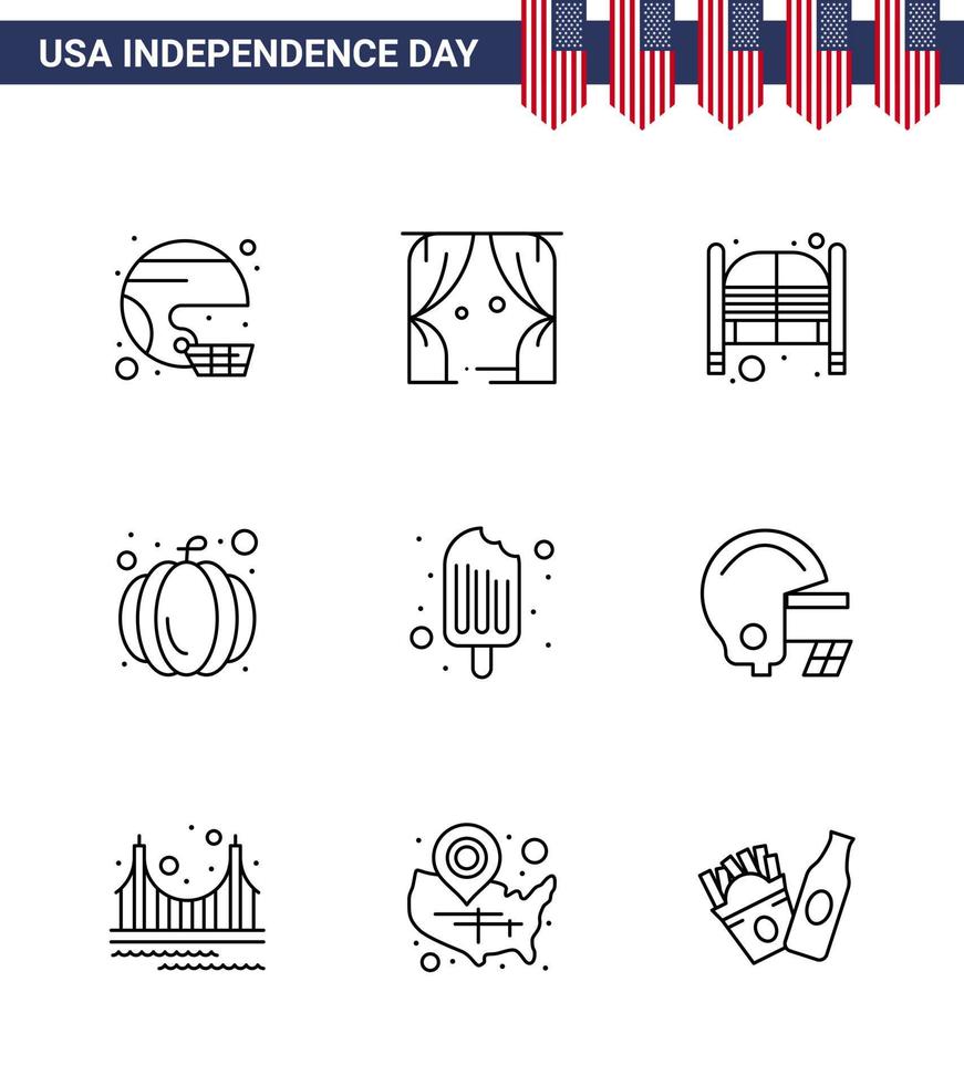 paquete de iconos de vector de stock de día americano 9 signos y símbolos de línea para el festival de estados unidos entrada de teatro americano salón editable elementos de diseño de vector de día de estados unidos