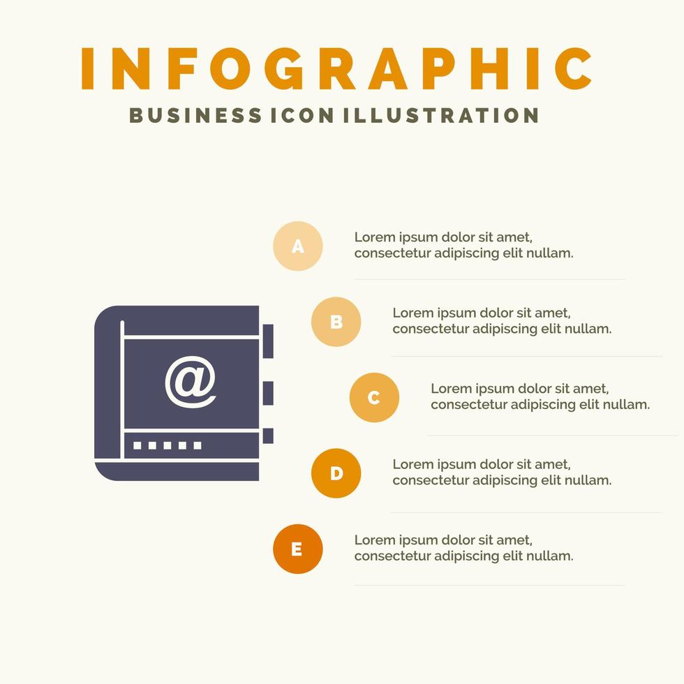 libro negocio contacto contactos internet teléfono sólido icono infografía 5 pasos presentación antecedentes vector