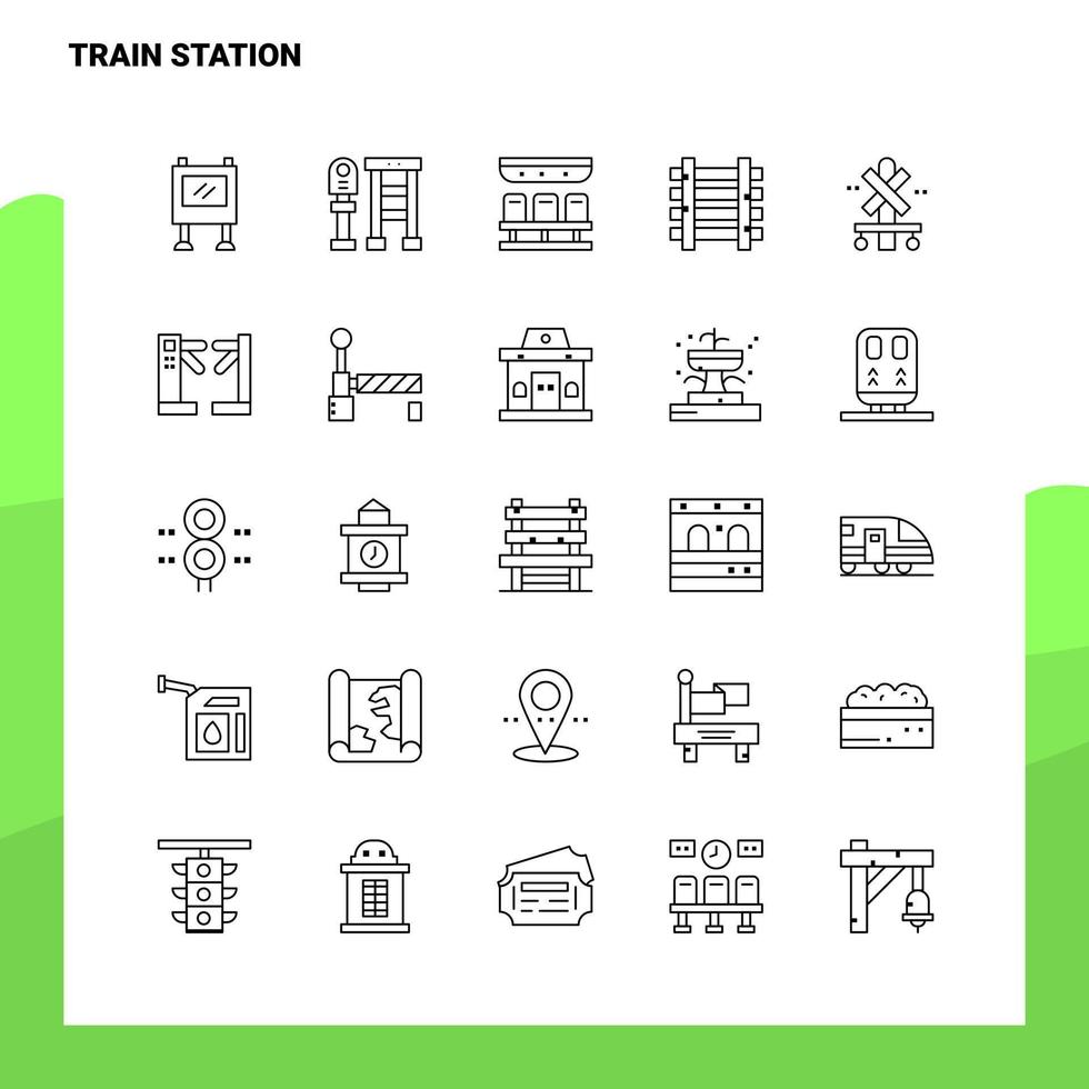 conjunto de iconos de línea de estación de tren conjunto de 25 iconos diseño de estilo minimalista vectorial conjunto de iconos negros paquete de pictogramas lineales vector