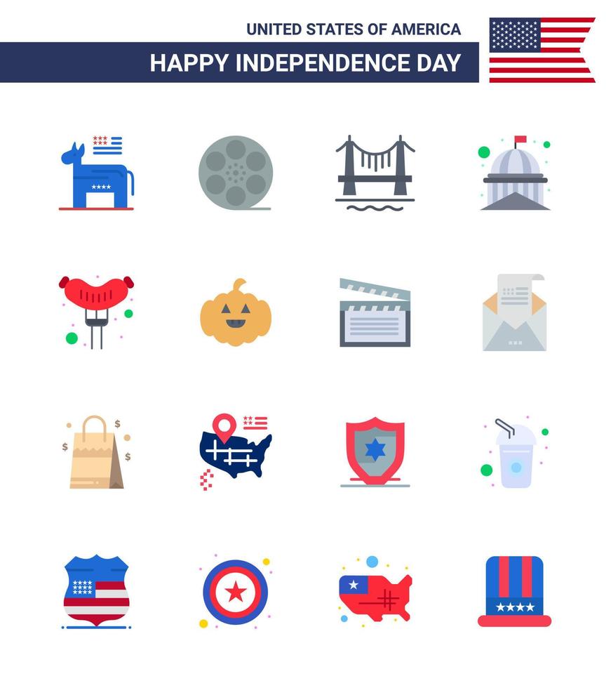 Happy Independence Day 16 Flats Icon Pack for Web and Print food usa bridge landmark building Editable USA Day Vector Design Elements