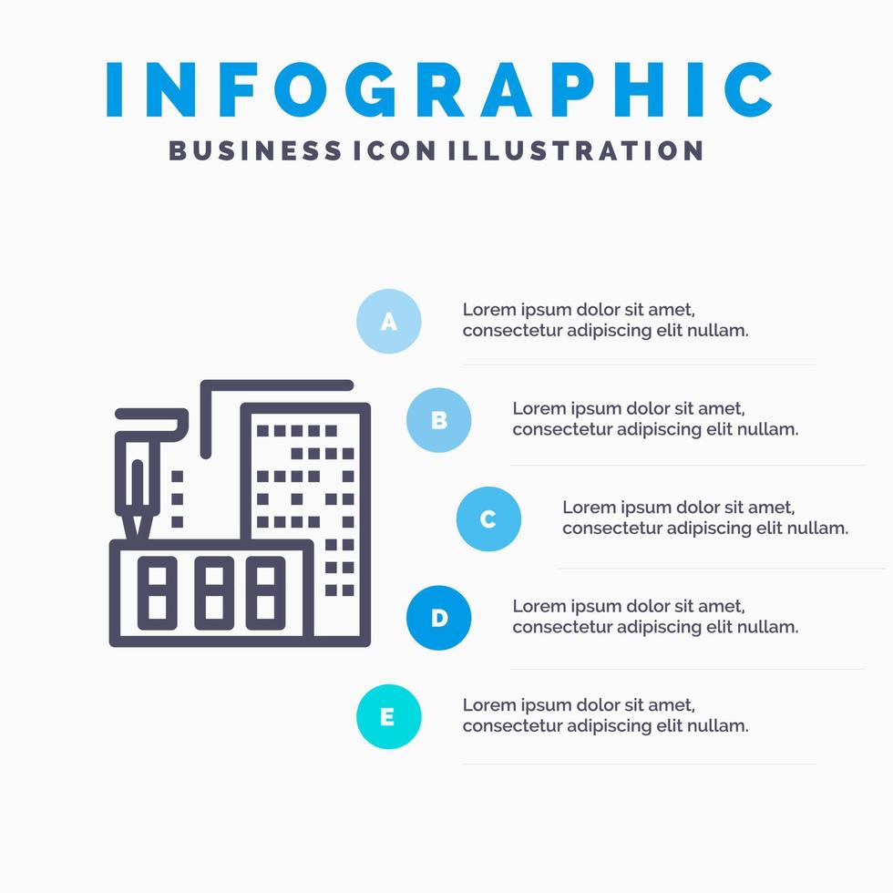 3d Architecture Construction Fabrication Home Line icon with 5 steps presentation infographics Background vector