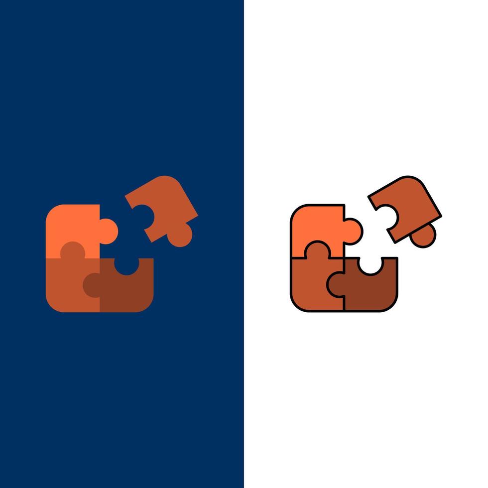 puzzle business jigsaw match piece éxito iconos planos y llenos de línea conjunto de iconos vector fondo azul