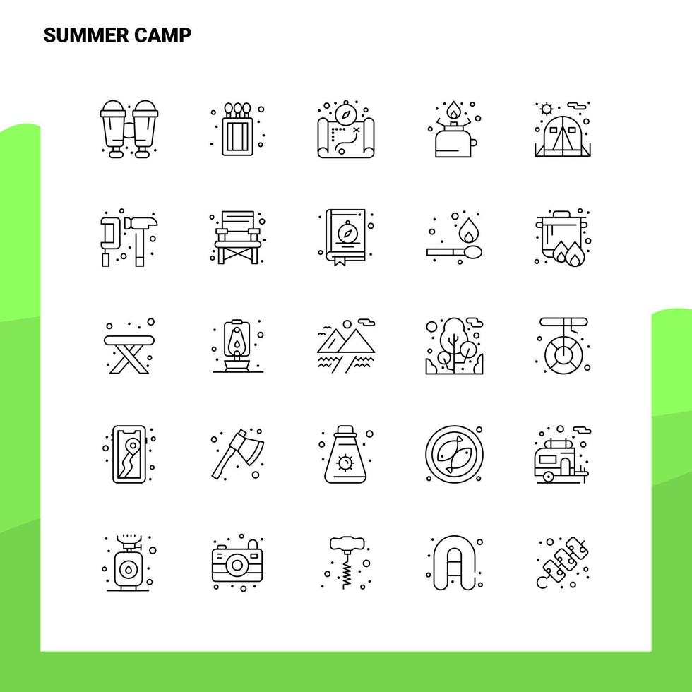Set of Summer Camp Line Icon set 25 Icons Vector Minimalism Style Design Black Icons Set Linear pictogram pack