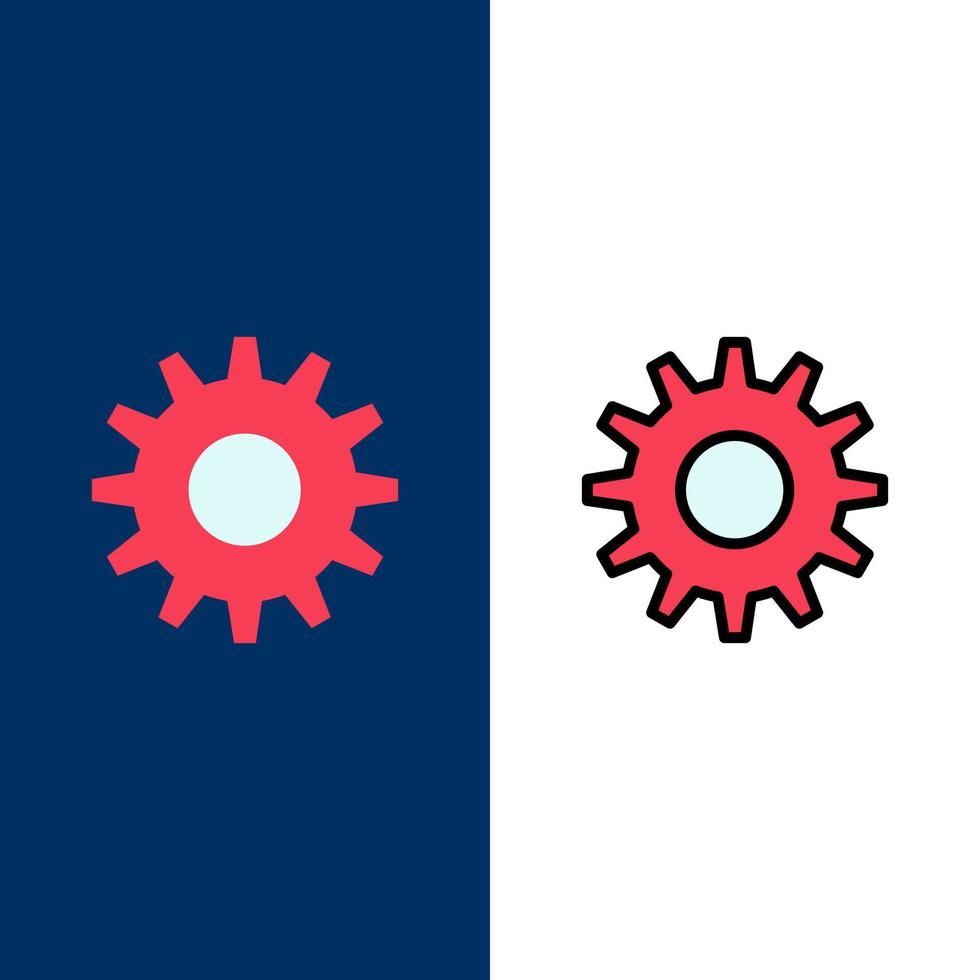 Cog Gear Setting  Icons Flat and Line Filled Icon Set Vector Blue Background