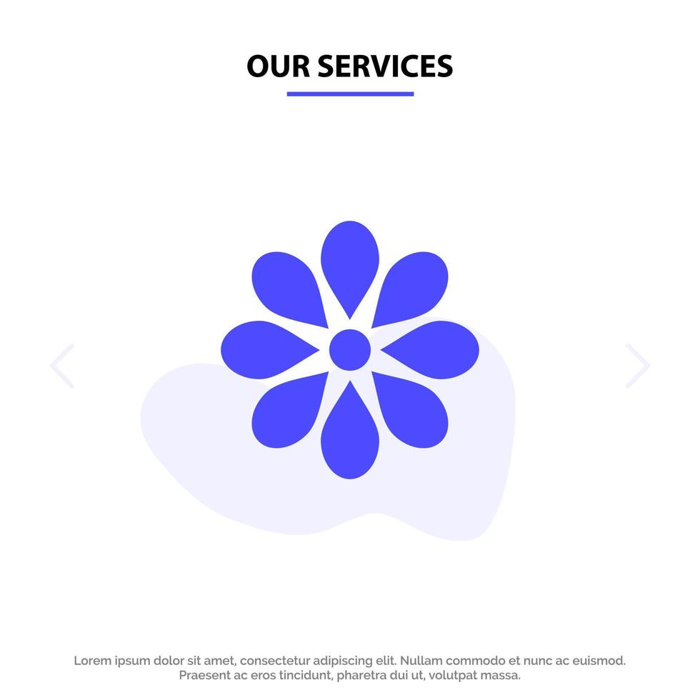 nuestros servicios decoración de flores flor de pascua planta icono de glifo sólido plantilla de tarjeta web vector