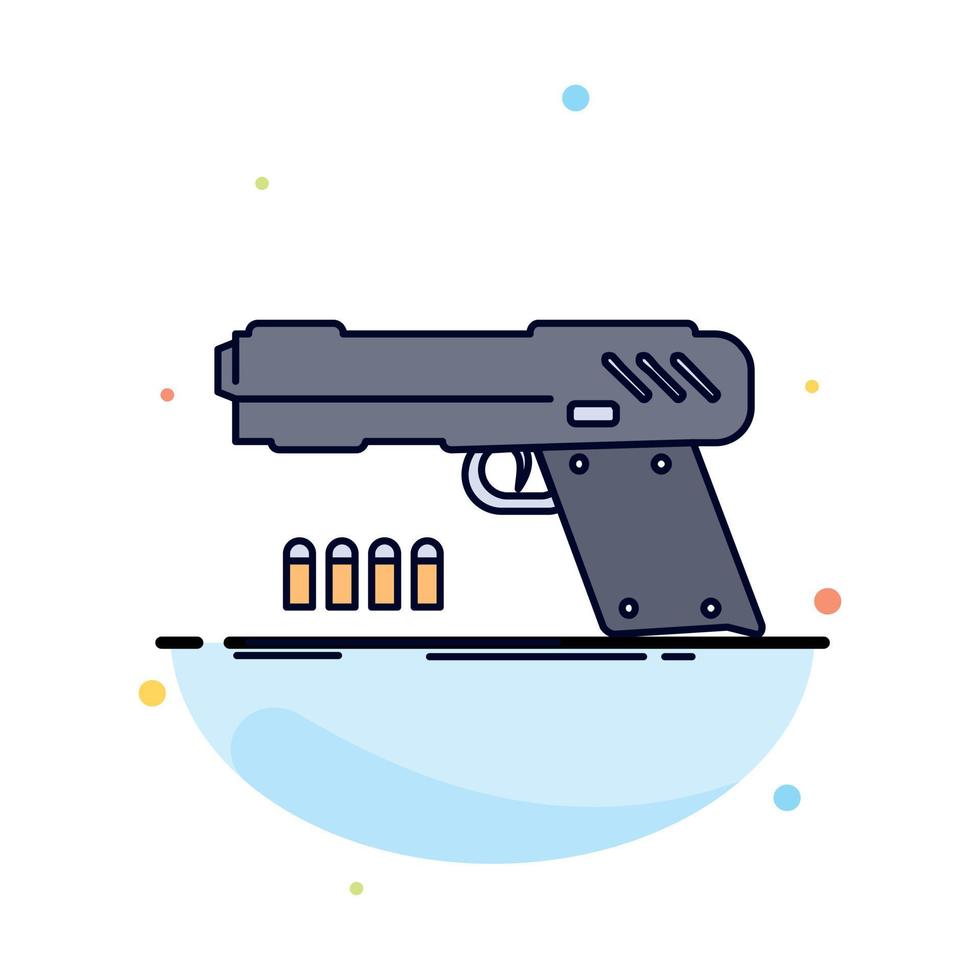 gun handgun pistol shooter weapon Flat Color Icon Vector