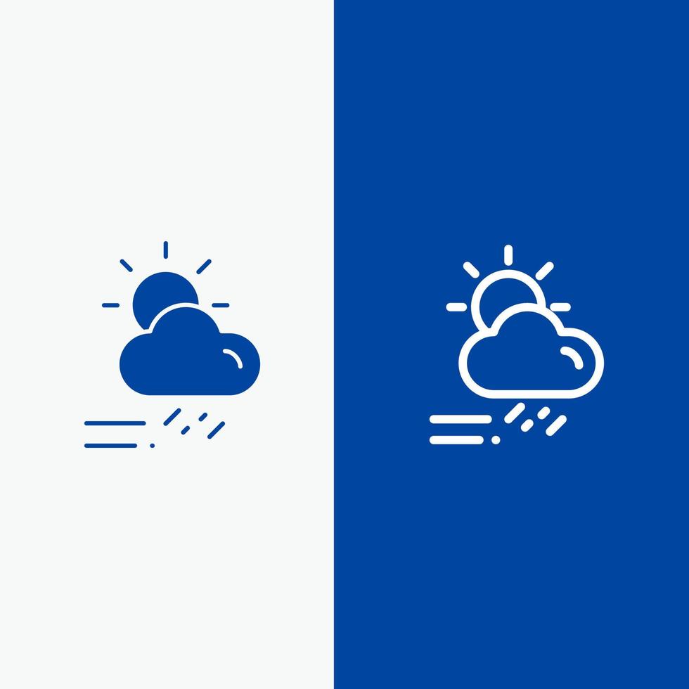 día de la nube temporada de lluvias línea meteorológica y glifo icono sólido bandera azul línea y glifo icono sólido bandera azul vector