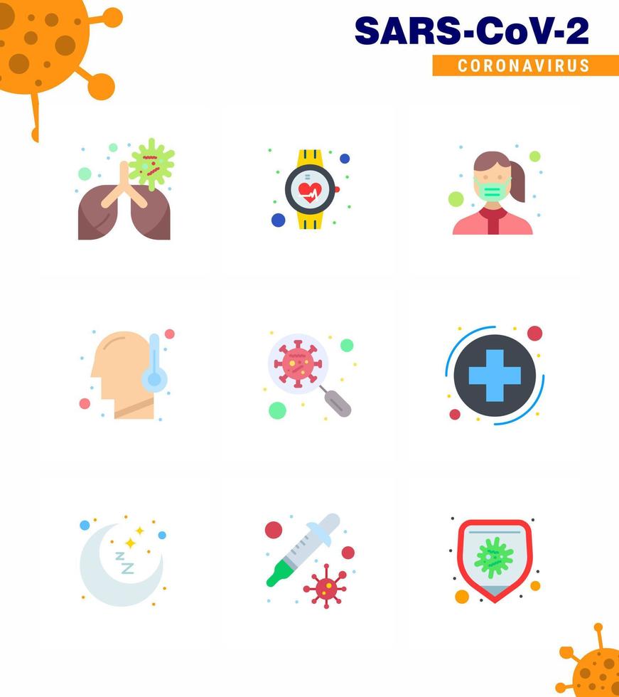 covid19 protección coronavirus pendamic 9 conjunto de iconos de color plano como temperatura fría reloj inteligente seguridad de virus coronavirus viral 2019nov enfermedad vector elementos de diseño