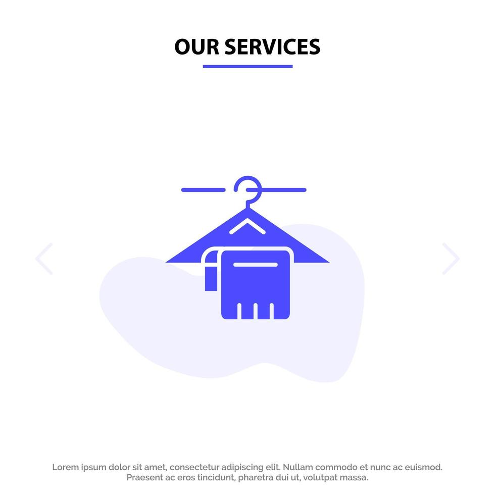 Our Services Hanger Towel Service Hotel Solid Glyph Icon Web card Template vector