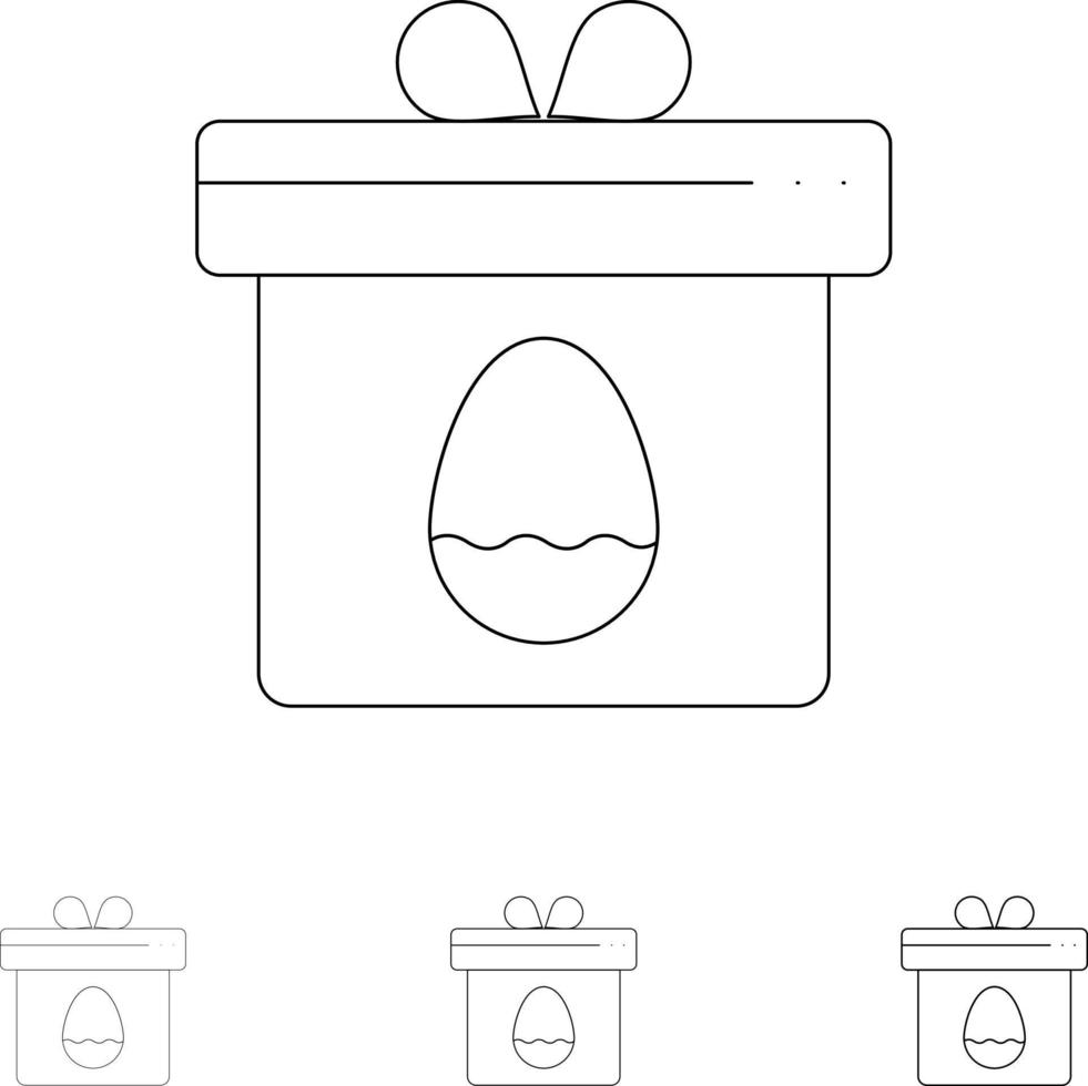 caja de regalo huevo pascua audaz y delgada línea negra conjunto de iconos vector