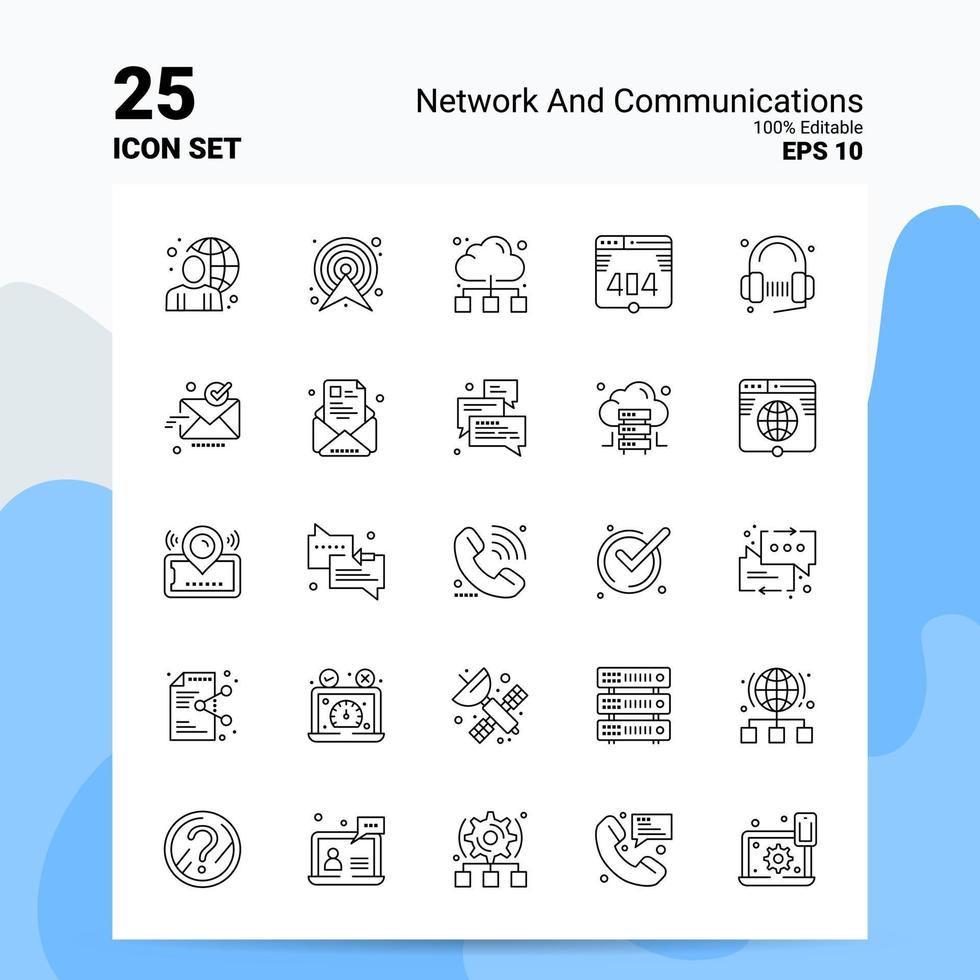 25 conjunto de iconos de red y comunicaciones 100 archivos eps 10 editables concepto de logotipo de empresa ideas diseño de icono de línea vector