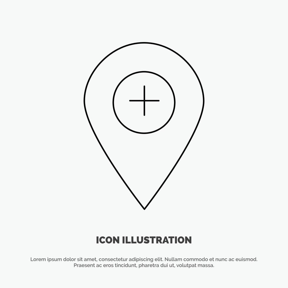 más ubicación mapa marcador pin línea icono vector