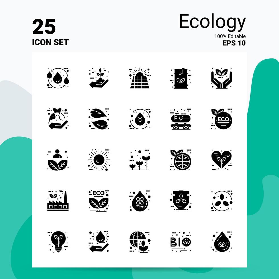 25 Ecology Icon Set 100 Editable EPS 10 Files Business Logo Concept Ideas Solid Glyph icon design vector
