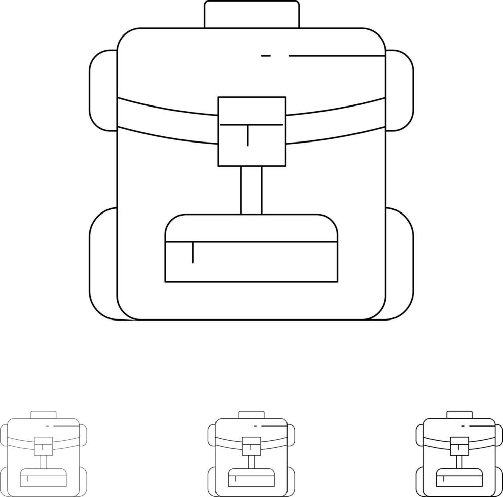 conjunto de iconos de línea negra audaz y delgada del hotel de servicio de bolsa trasera vector