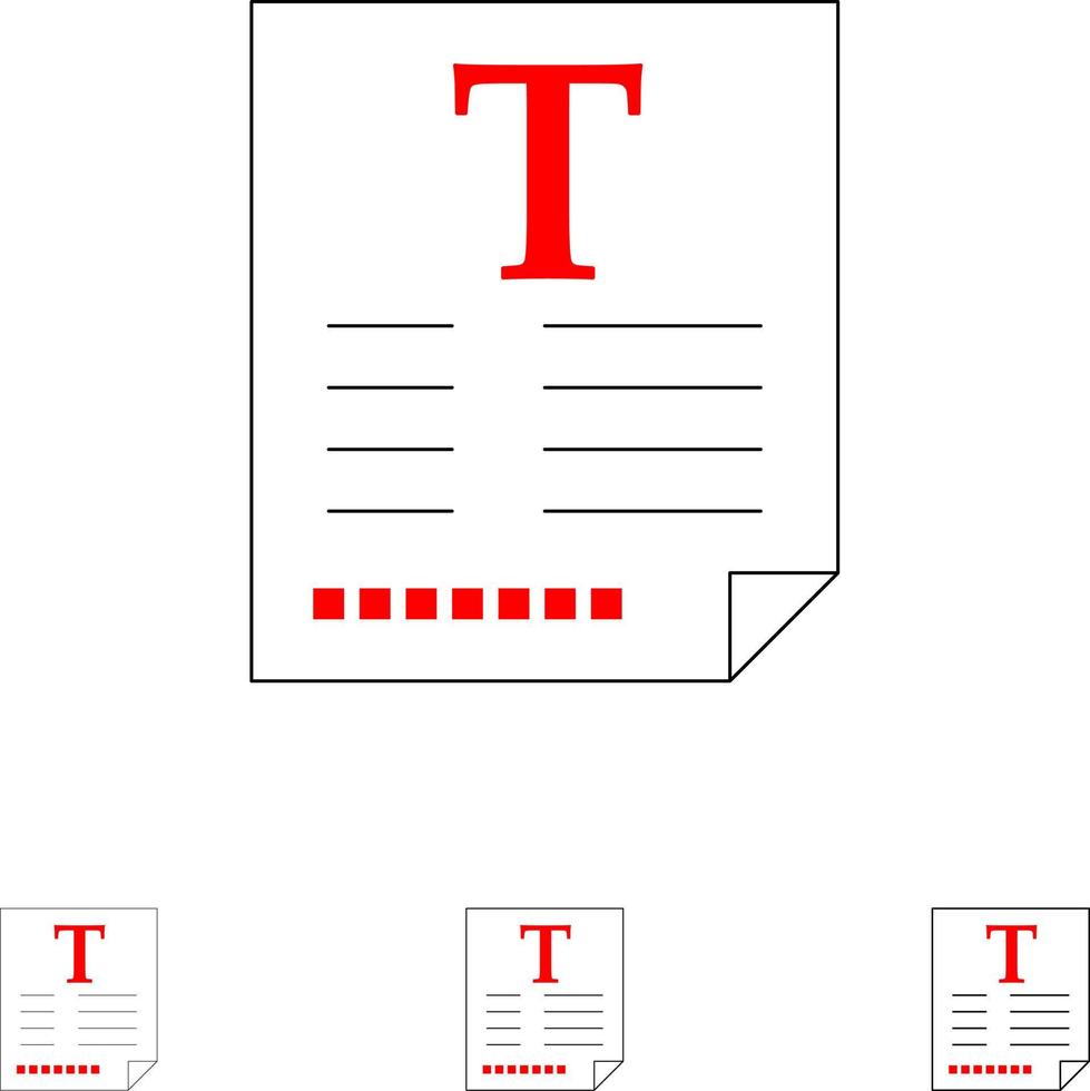 File Text Poster Fount Bold and thin black line icon set vector
