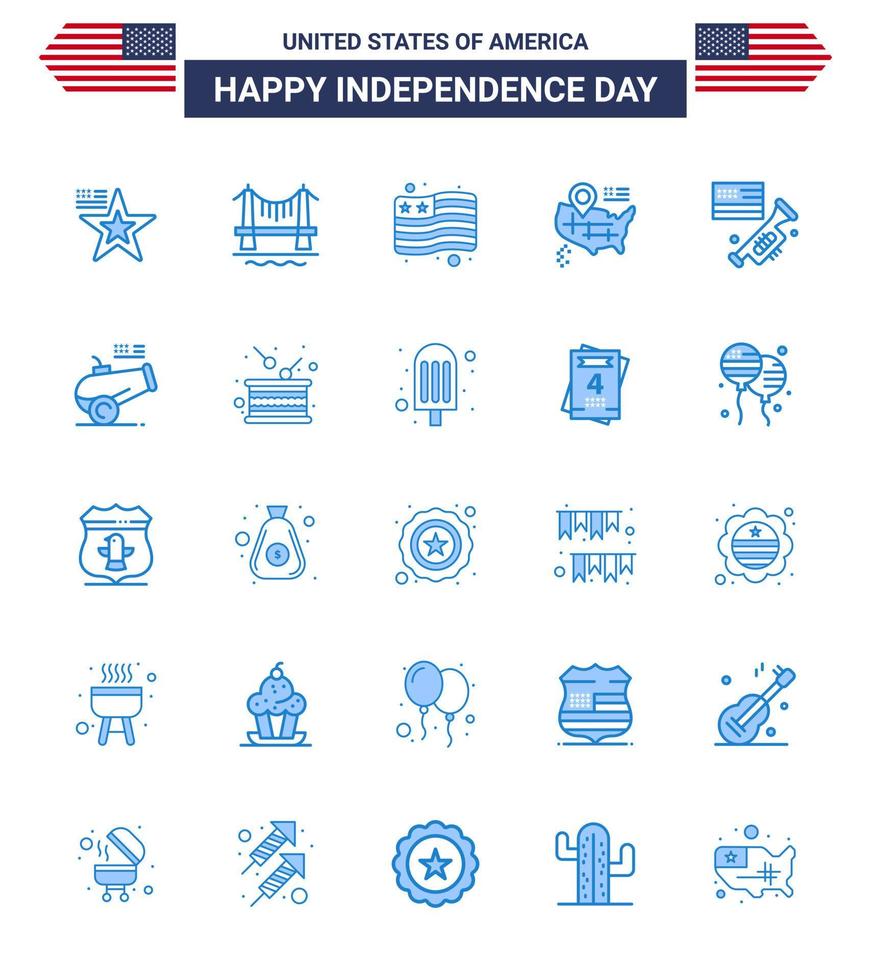 25 Blue Signs for USA Independence Day american speaker country flag map Editable USA Day Vector Design Elements