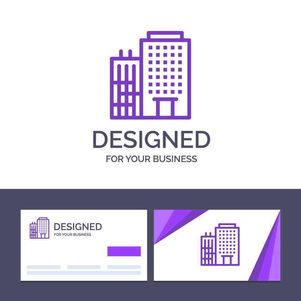 tarjeta de visita creativa y plantilla de logotipo edificio de hotel servicio a domicilio ilustración vectorial vector