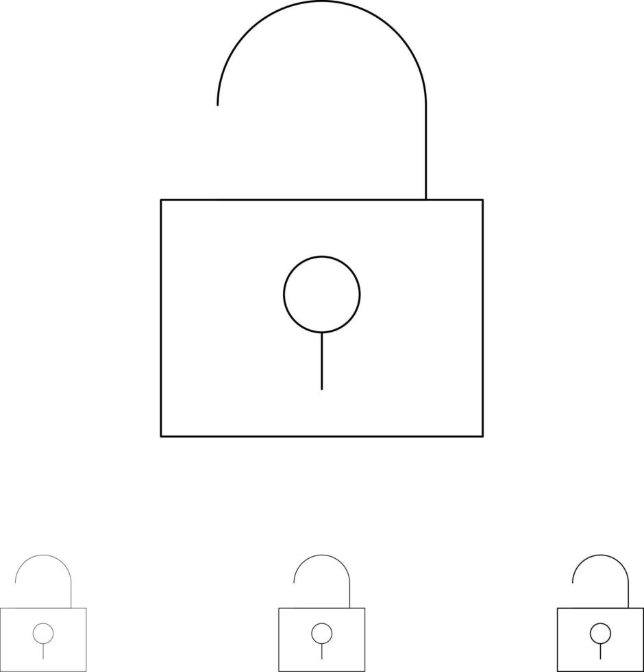Lock Unlocked User Interface Bold and thin black line icon set vector