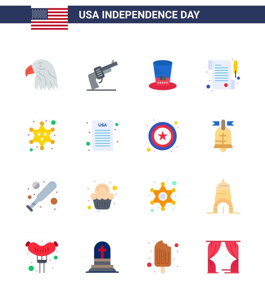 Happy Independence Day 16 Flats Icon Pack for Web and Print police badge day day paper Editable USA Day Vector Design Elements