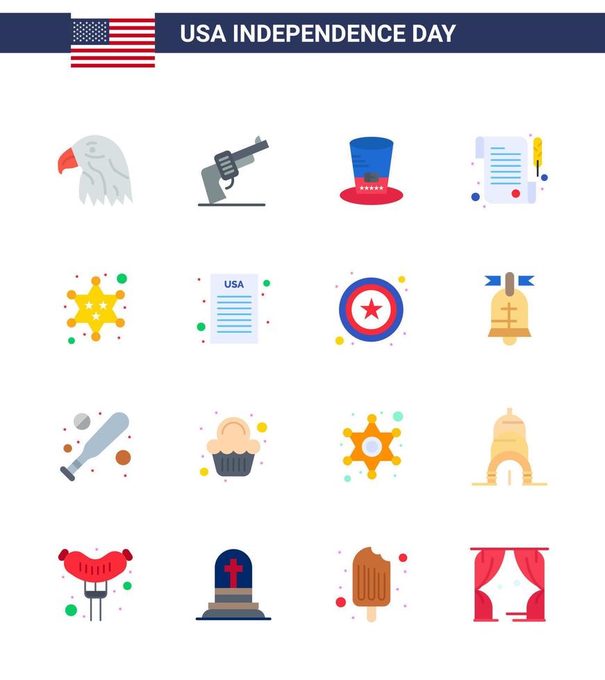 feliz día de la independencia paquete de iconos de 16 pisos para web e impresión placa de policía día día papel editable usa día elementos de diseño vectorial vector