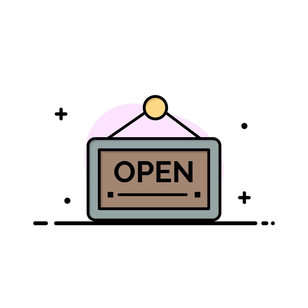 Open Sign Board Hotel  Business Flat Line Filled Icon Vector Banner Template