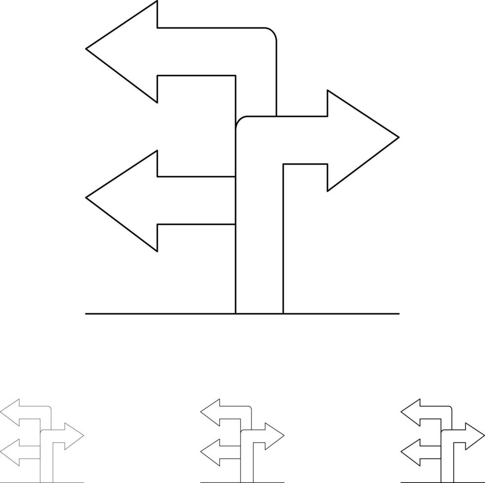 conjunto de iconos de línea negra en negrita y delgada de navegación de dirección de flecha vector