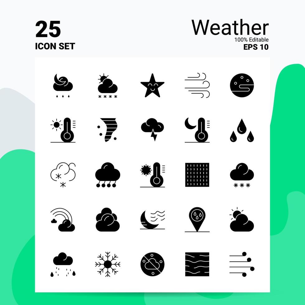 25 Weather Icon Set 100 Editable EPS 10 Files Business Logo Concept Ideas Solid Glyph icon design vector