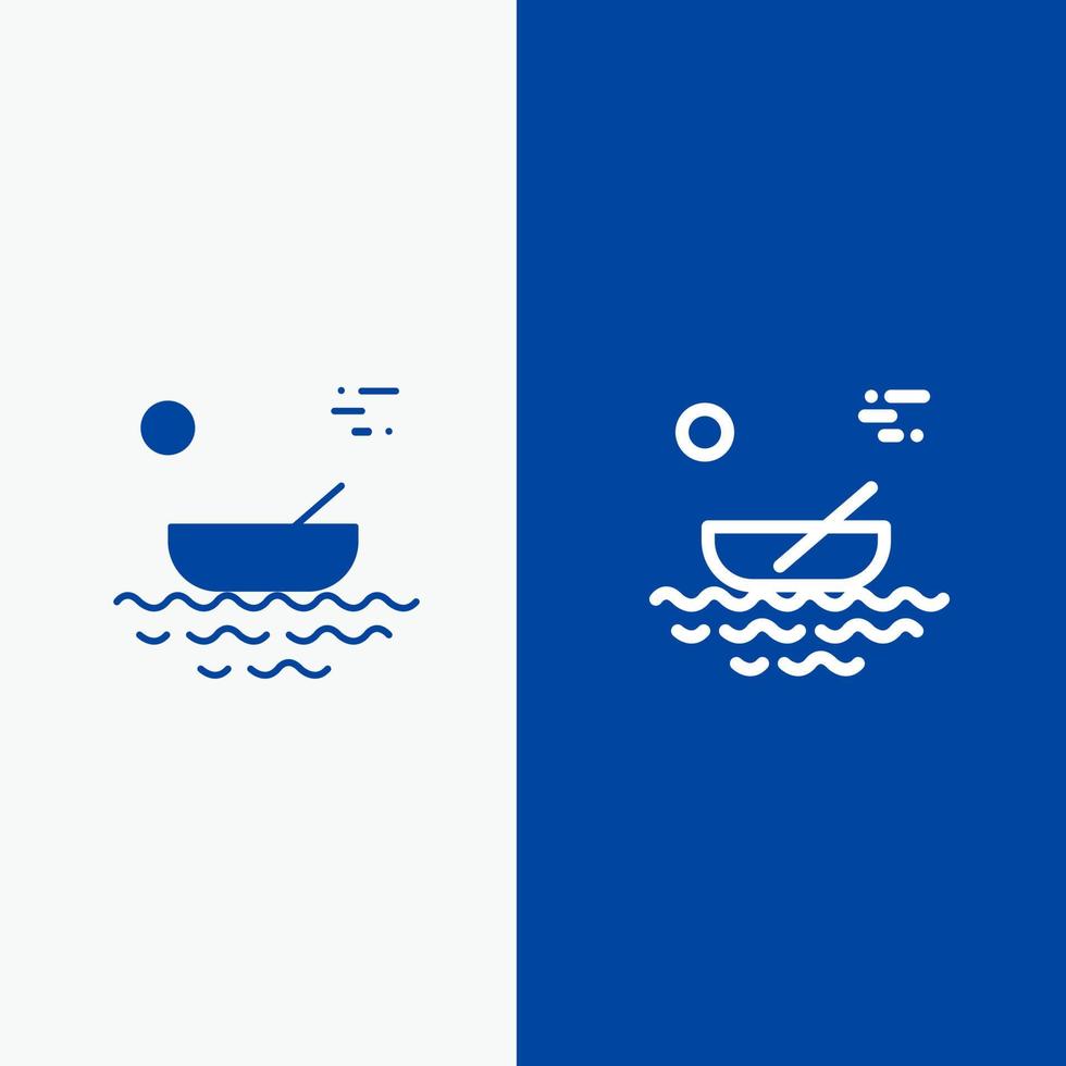 barco canoas kayak transporte fluvial línea y glifo icono sólido bandera azul línea y glifo icono sólido bandera azul vector