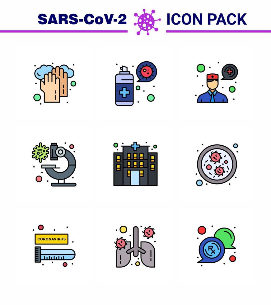 CORONAVIRUS 9 Filled Line Flat Color Icon set on the theme of Corona epidemic contains icons such as hospital building ask a doctor virus laboratory viral coronavirus 2019nov disease Vector Desig