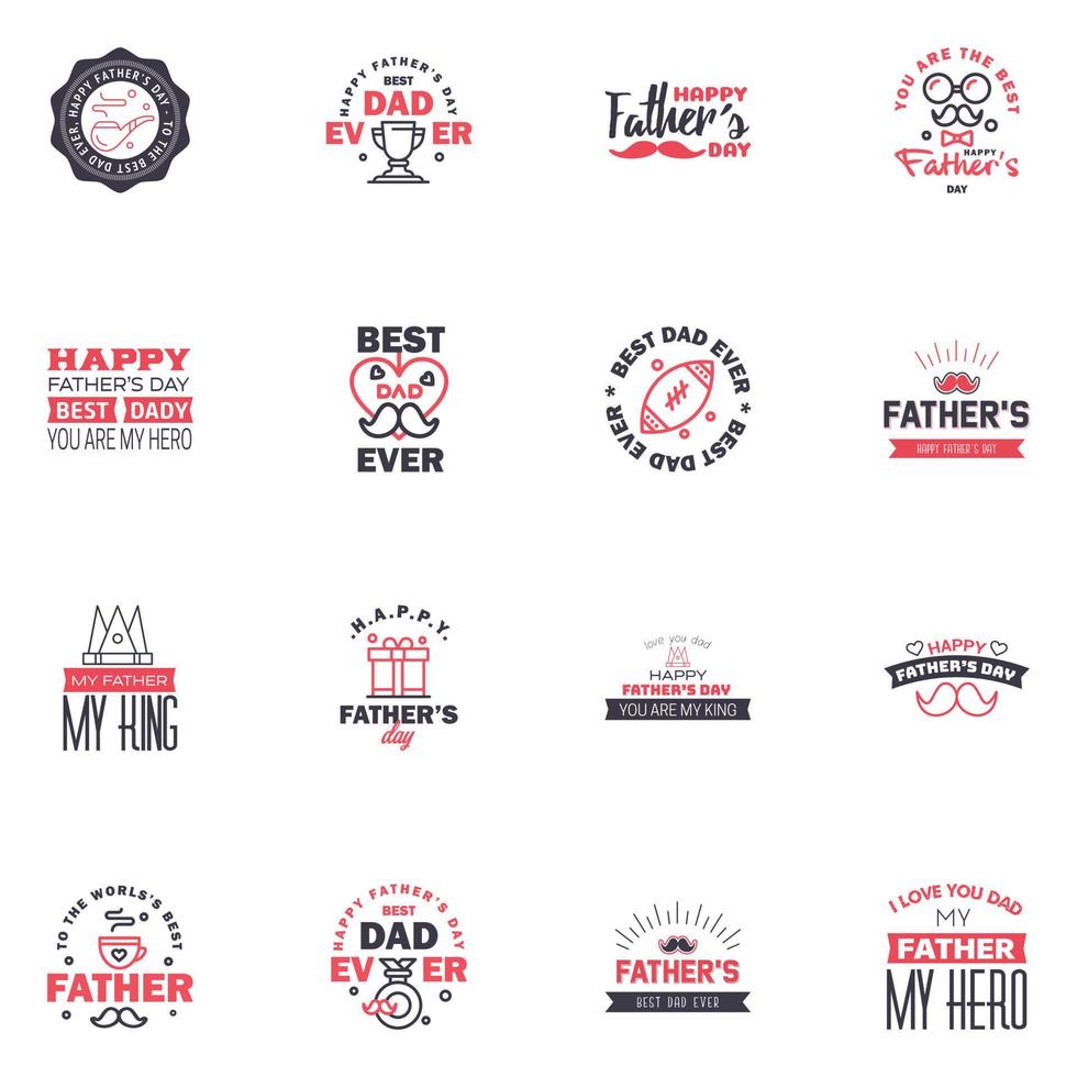 Happy fathers day 16 Black and Pink vintage retro type font Illustrator eps10 Editable Vector Design Elements