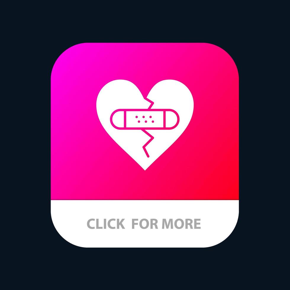 emociones rotas perdón corazón amor aplicación móvil botón android y ios versión de glifo vector