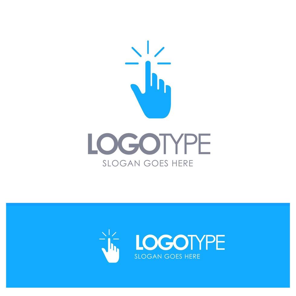 haga clic en el gesto del dedo gestos mano toque el logotipo sólido azul con lugar para el eslogan vector