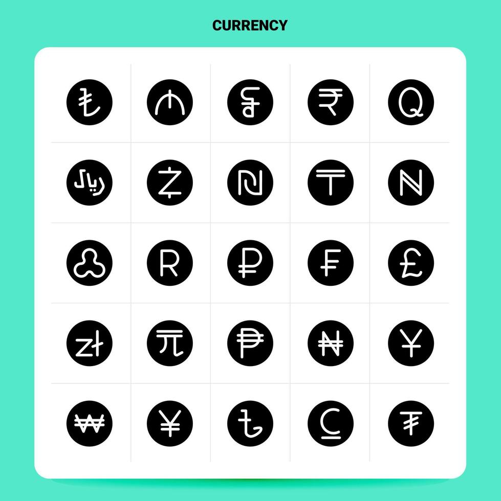 Solid 25 Currency Icon set Vector Glyph Style Design Black Icons Set Web and Mobile Business ideas design Vector Illustration