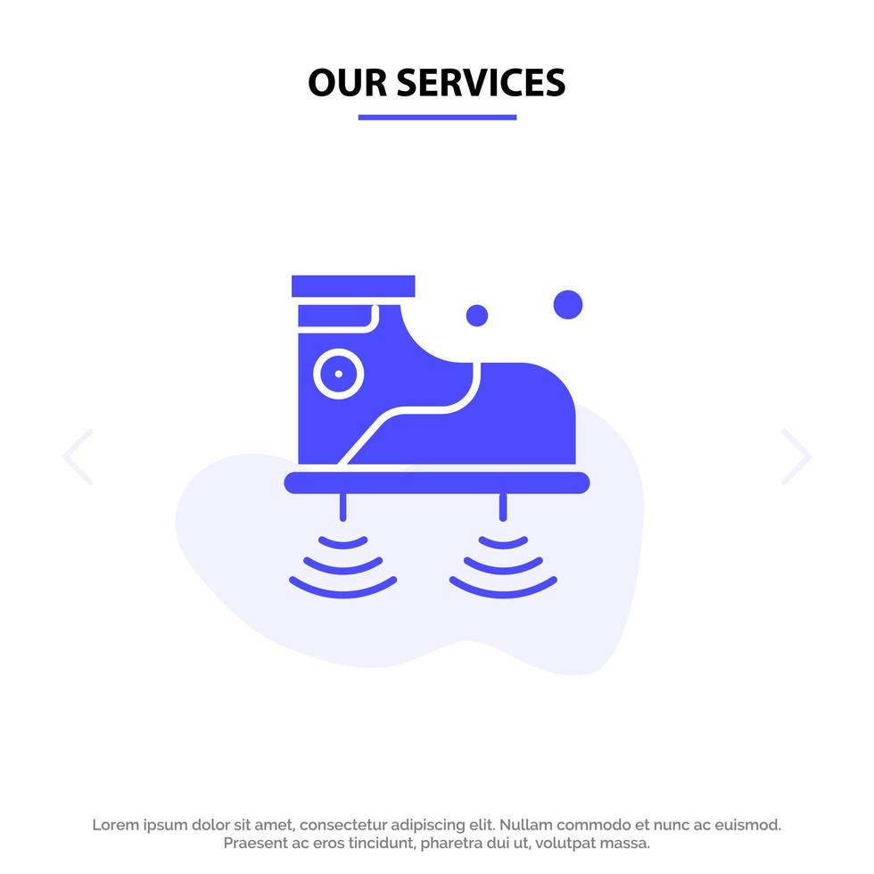 Our Services Shoes Wifi Service Technology Solid Glyph Icon Web card Template vector