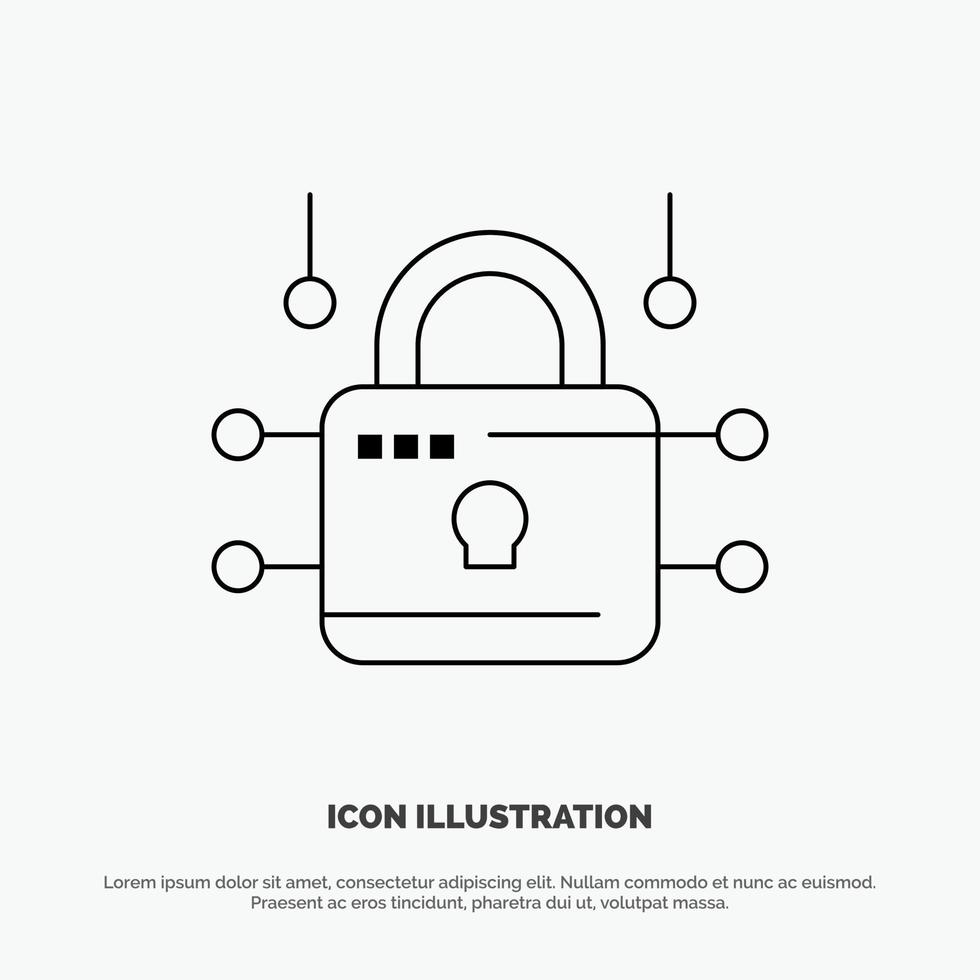 Lock Locked Security Secure Line Icon Vector