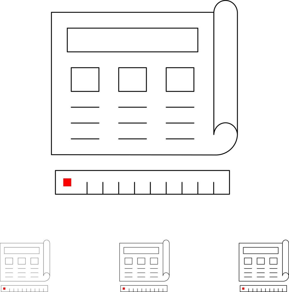 blueprint blue print sitio web web negrita y delgada línea negra conjunto de iconos vector