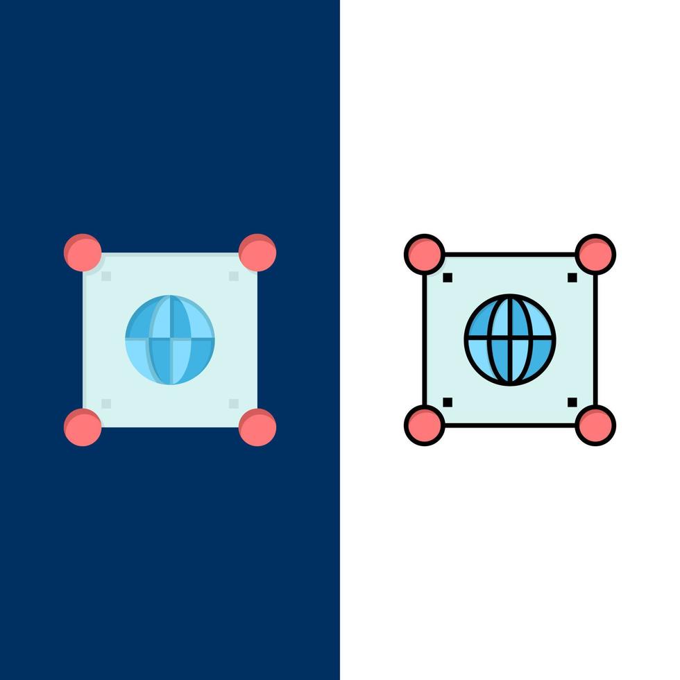 Globe Global World Science  Icons Flat and Line Filled Icon Set Vector Blue Background